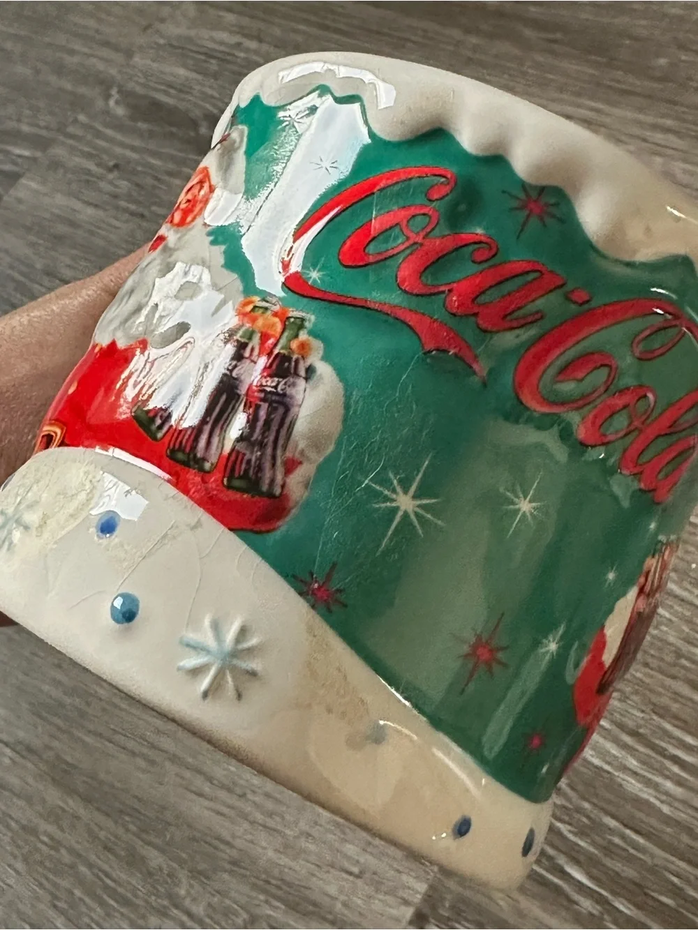 Houston Harvest Coca-Cola Christmas mug from 2004 & Glass Cup